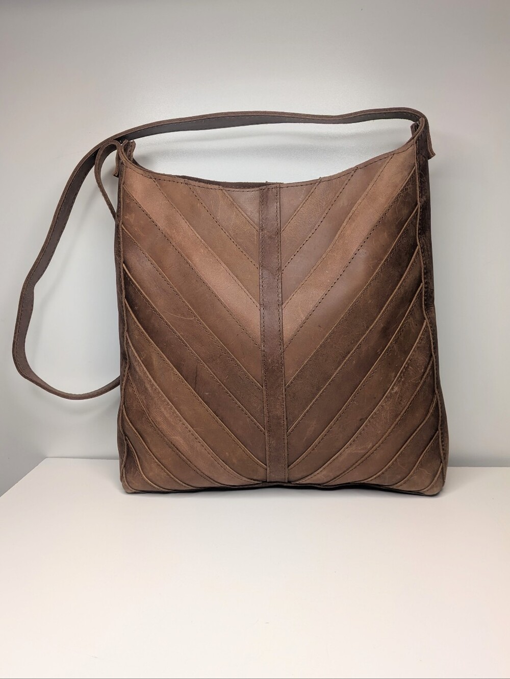 Raven + Lily Joanna Gaines Full Brain Leather Bag Brown Tan Crossbody Shoulder